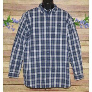 L.L. Bean Vintage Mens XXL Tall Blue Plaid Button Up Long Sleeve Shirt Cotton